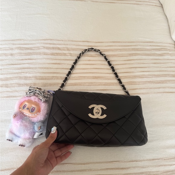 CHANEL Handbags - !!SOLD!!Pre-Authenticated Chanel Quilted Shoulder Bag with authentic labubu